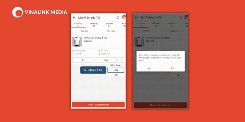 Bước 5: Nhấn “Xóa” ở thanh kéo thả